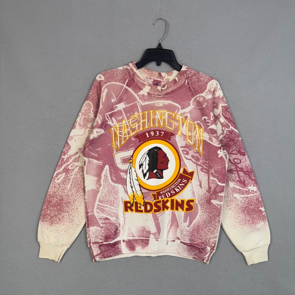 Vintage Washington Redskins Sweatshirt Mens Large Burgundy Graphic AOP Commander